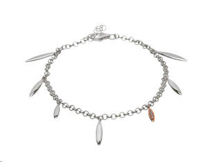 silver and rare Irish rose gold multi feather bracelet.