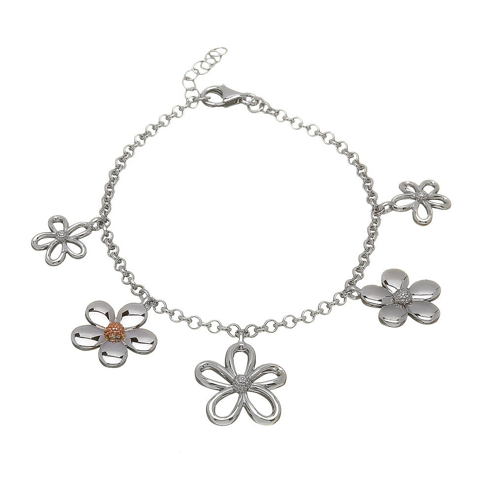 sterling silver and rose gold multi petal bracelet with rare Irish gold