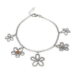 silver and rose gold petal bracelet with rare Irish gold