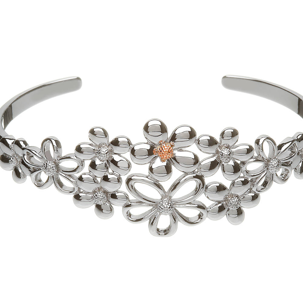 sterling silver and rose gold petal bangle with rara Irish rose gold centre