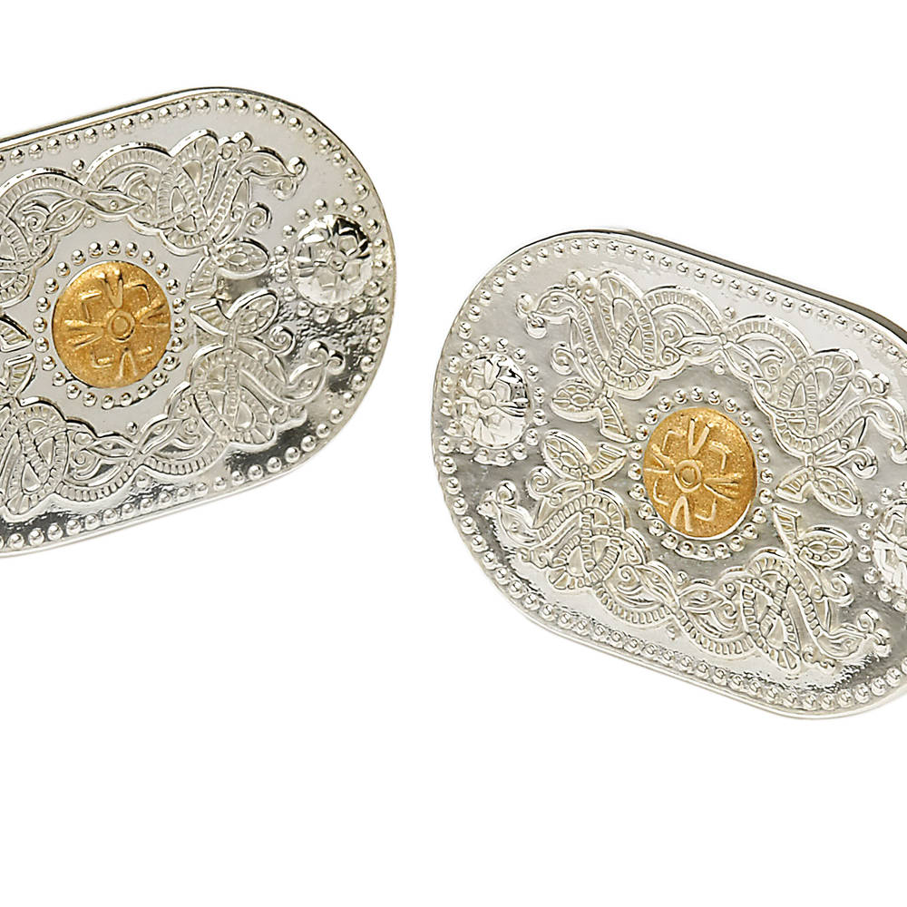 Arda Medium Silver (25mm) Cuff Links With 14 carat Yellow Gold Boss