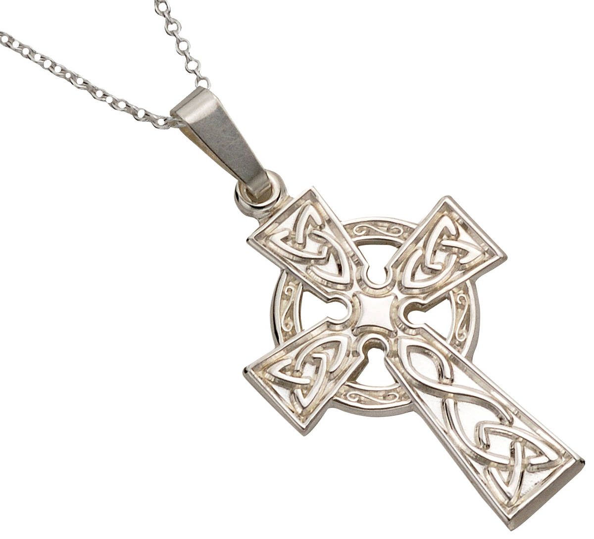 Silver Classic Di Stamped Celtic Cross 18" Trace Chain
