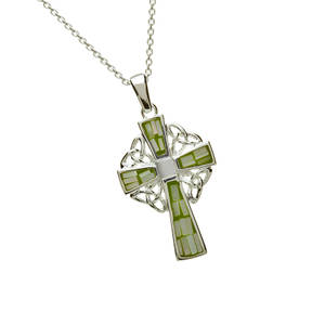 Silver Green Marble Celtic Cross Pendant