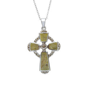 Silver Connemara  Marble Celtic Cross Pendant