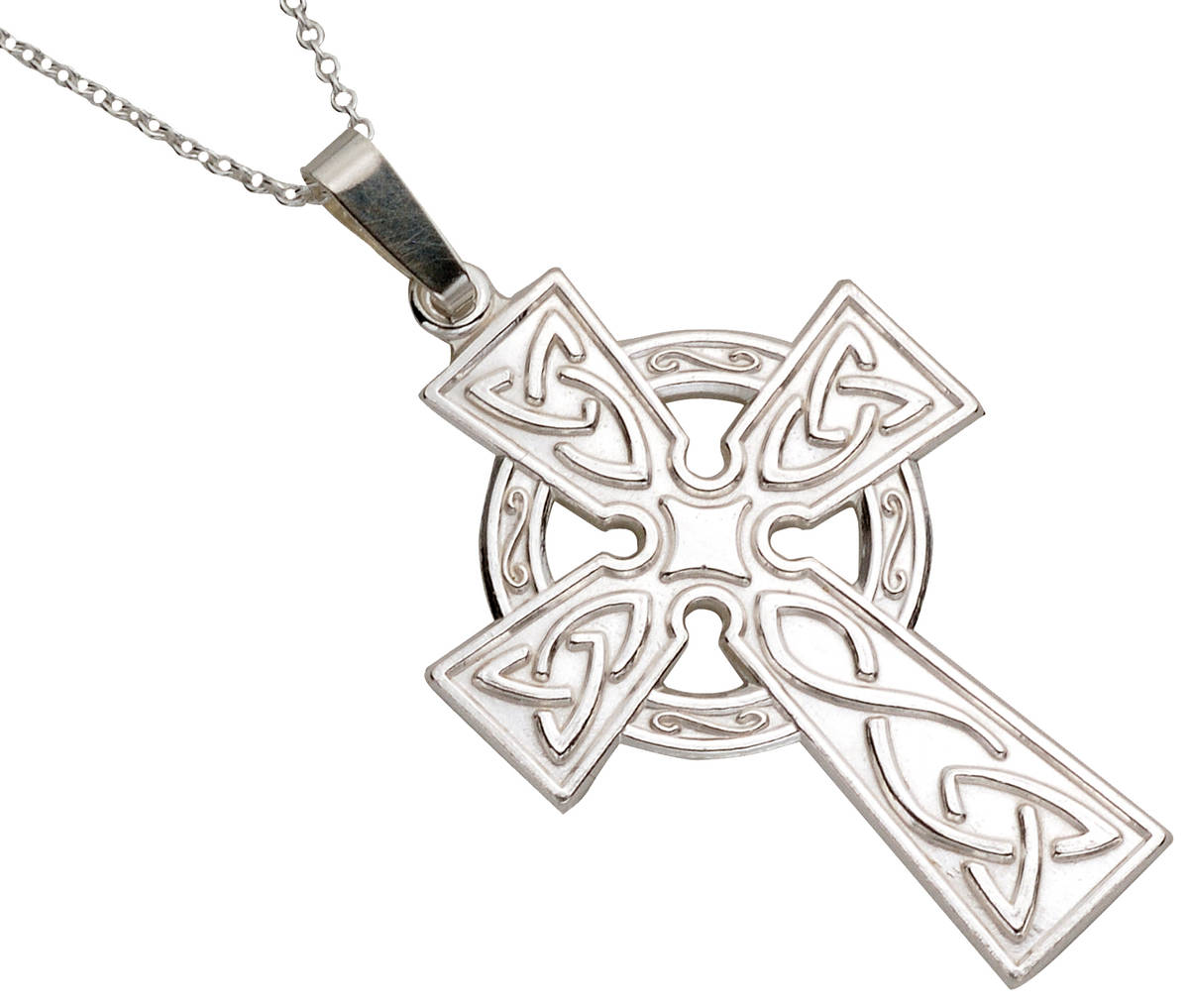 Silver Large Di Stamped Celtic Cross On 18" Trace Chain
