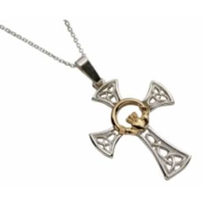 Silver filigree Celtic cross with 10 carat yellow gold motif.