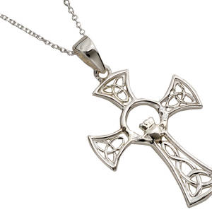 Silver Celtic Cross With Claddagh Centre
