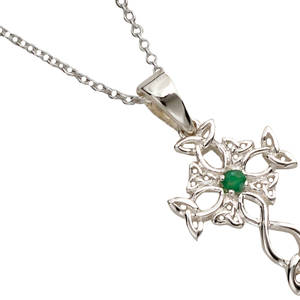 Silver Celtic Cross With Emerald Centre 