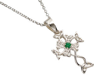 Silver Celtic Cross With Emerald Centre 