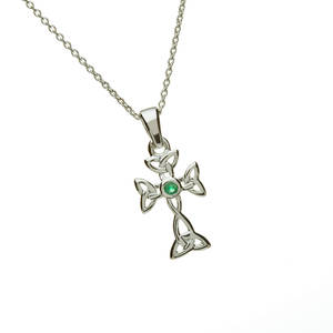 Silver Celtic Emerald Cross Pendant