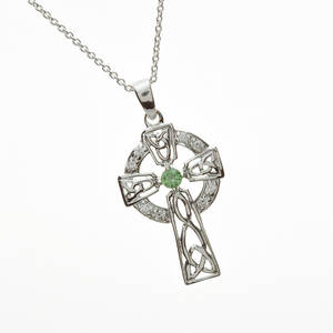 Silver Cz Cross With Green Cz