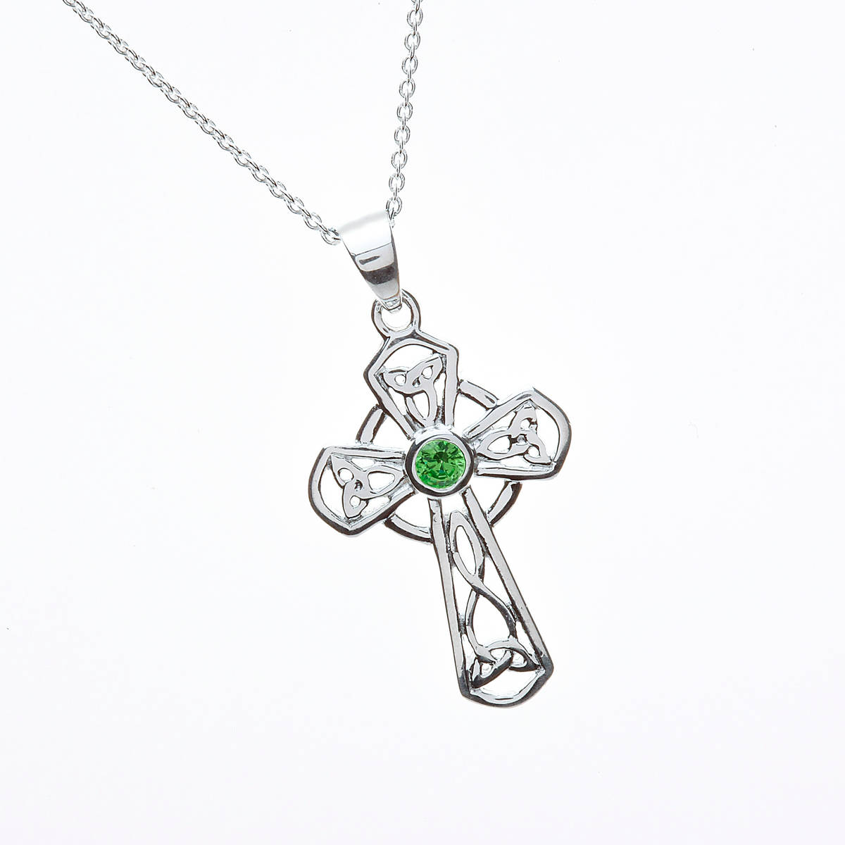 Silver Celtic Cross Green Cz