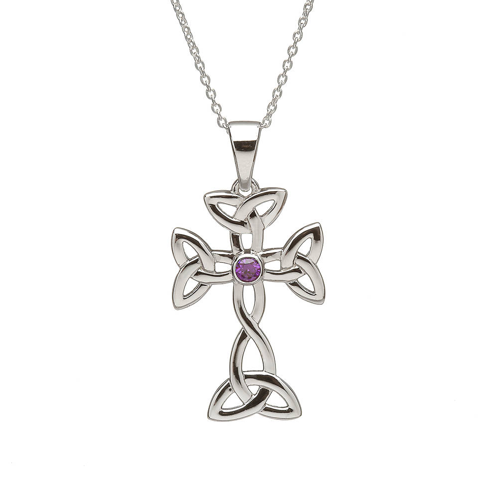 Silver Open Trinity Cross With Amethyst Stone