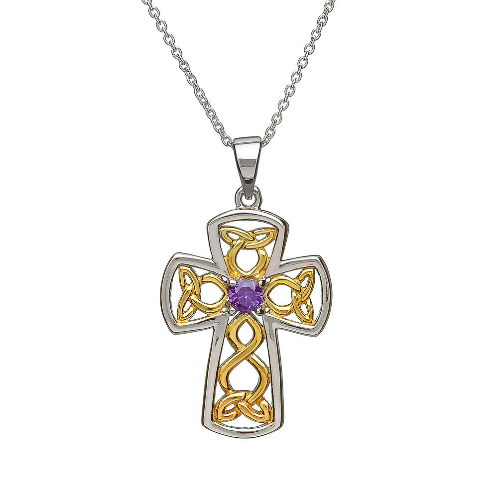Silver Celtic Open Filigree Cross With Gp + Amy Cz