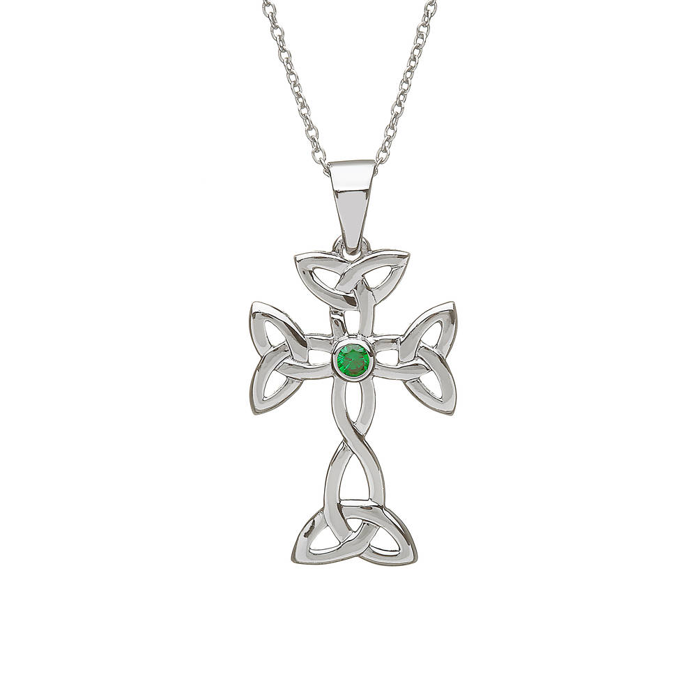 Silver Celtic/trinity Cross With Green Agate