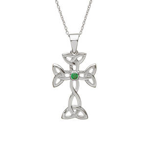 Silver Celtic trinity Cross Green Agate