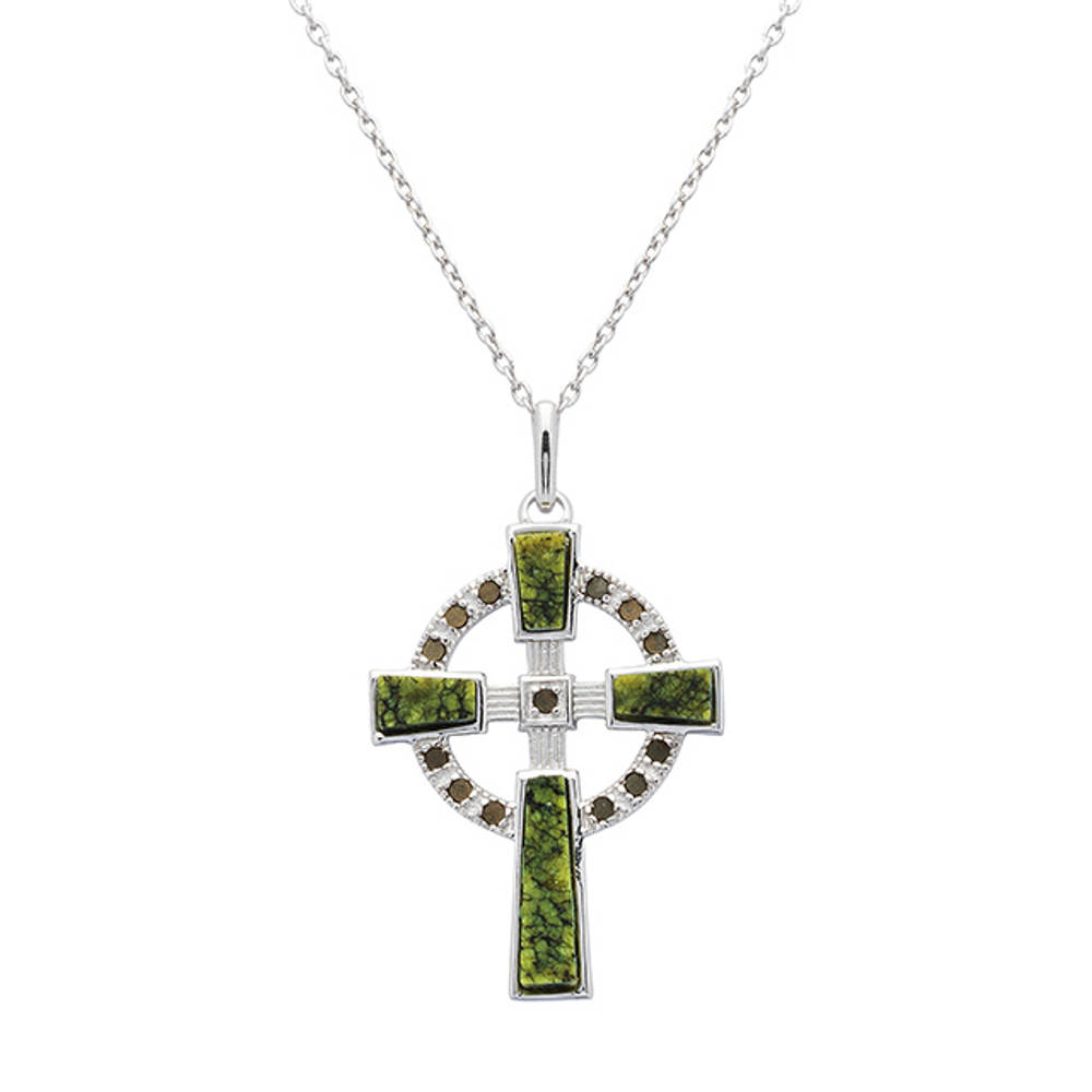 Silver Connamara Marble Marcasite Celtic Cross