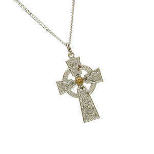 Silver Arda 30mm celtic cross with 14ct boss