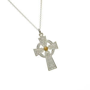Silver Arda 20mm celtic cross +14 carat centre boss