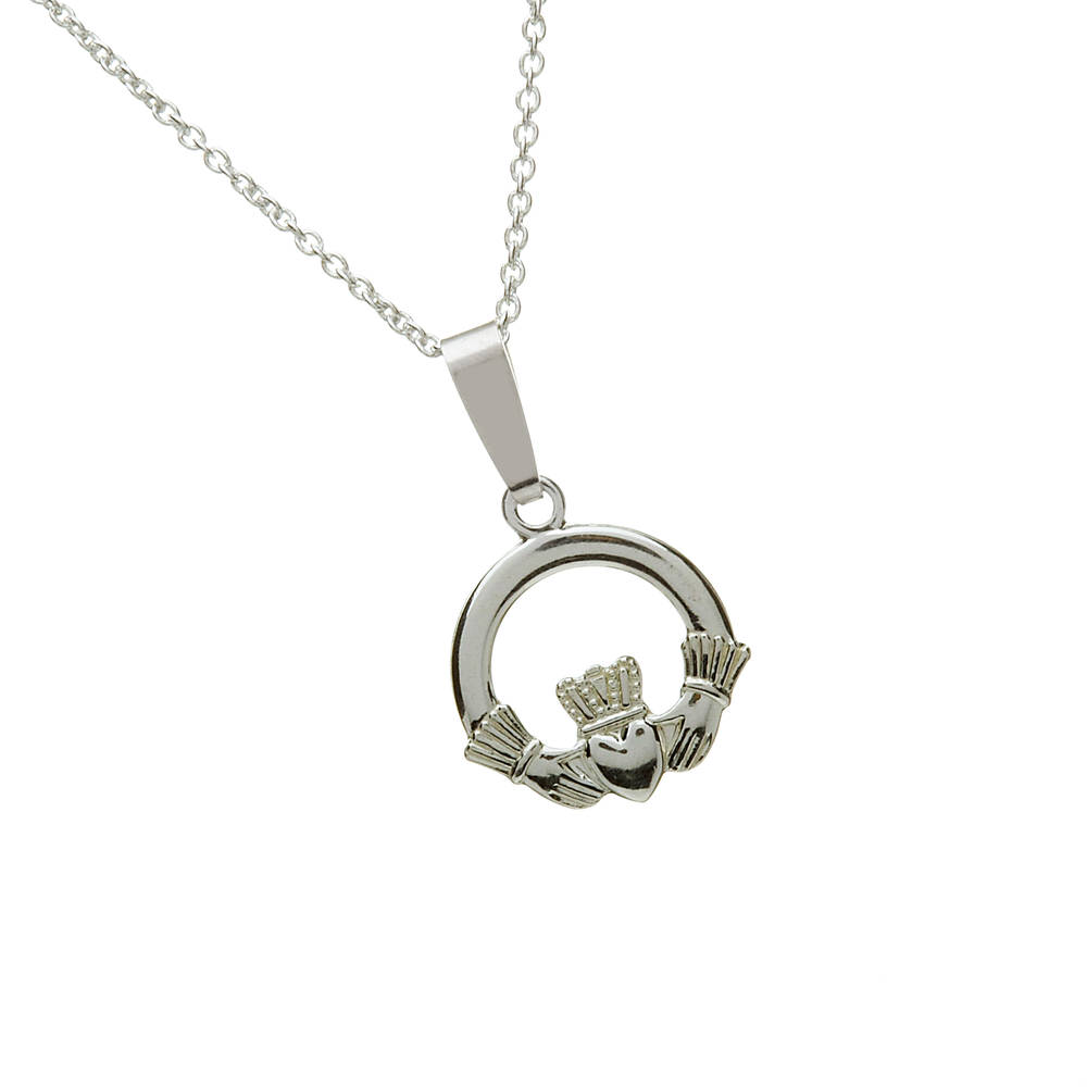 An inexpensive traditional claddagh pendant popular as a gift of friendship and love