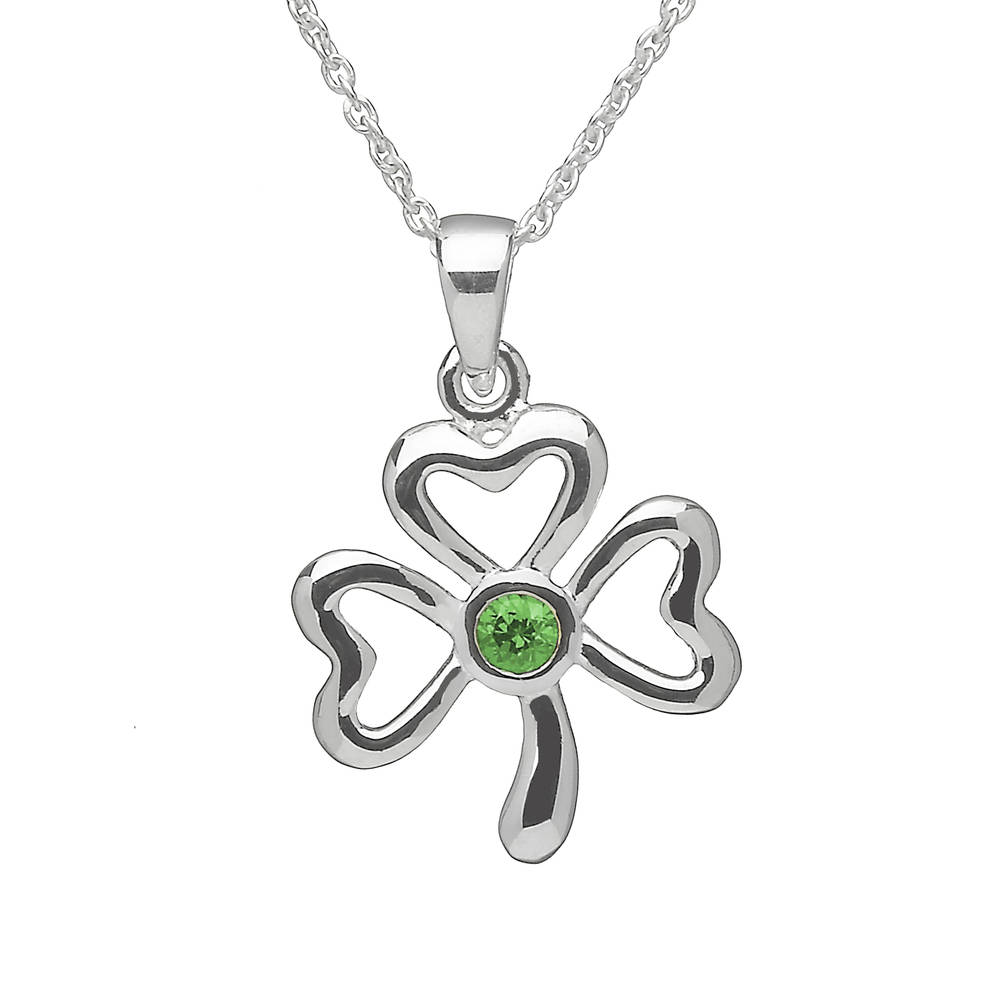 Silver Shamrock Pend With Green Stone Centre