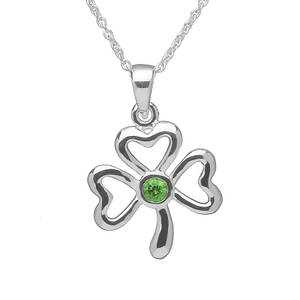 Silver Shamrock Pend With Green Stone