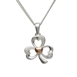 Silver Rose Heart Shamrock Pendant