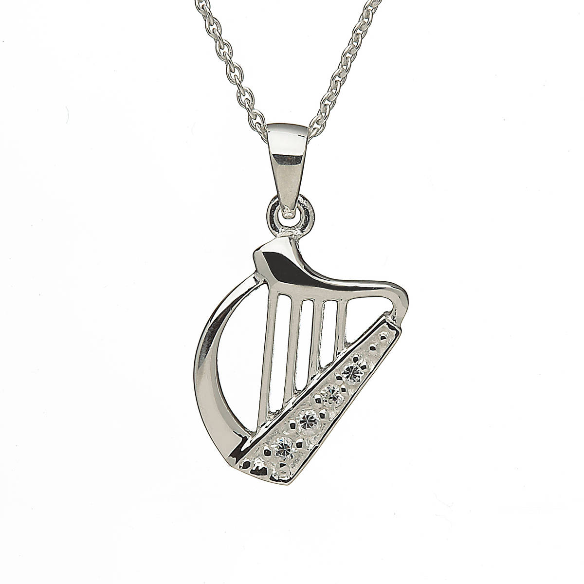 Silver Cz Harp Pendant