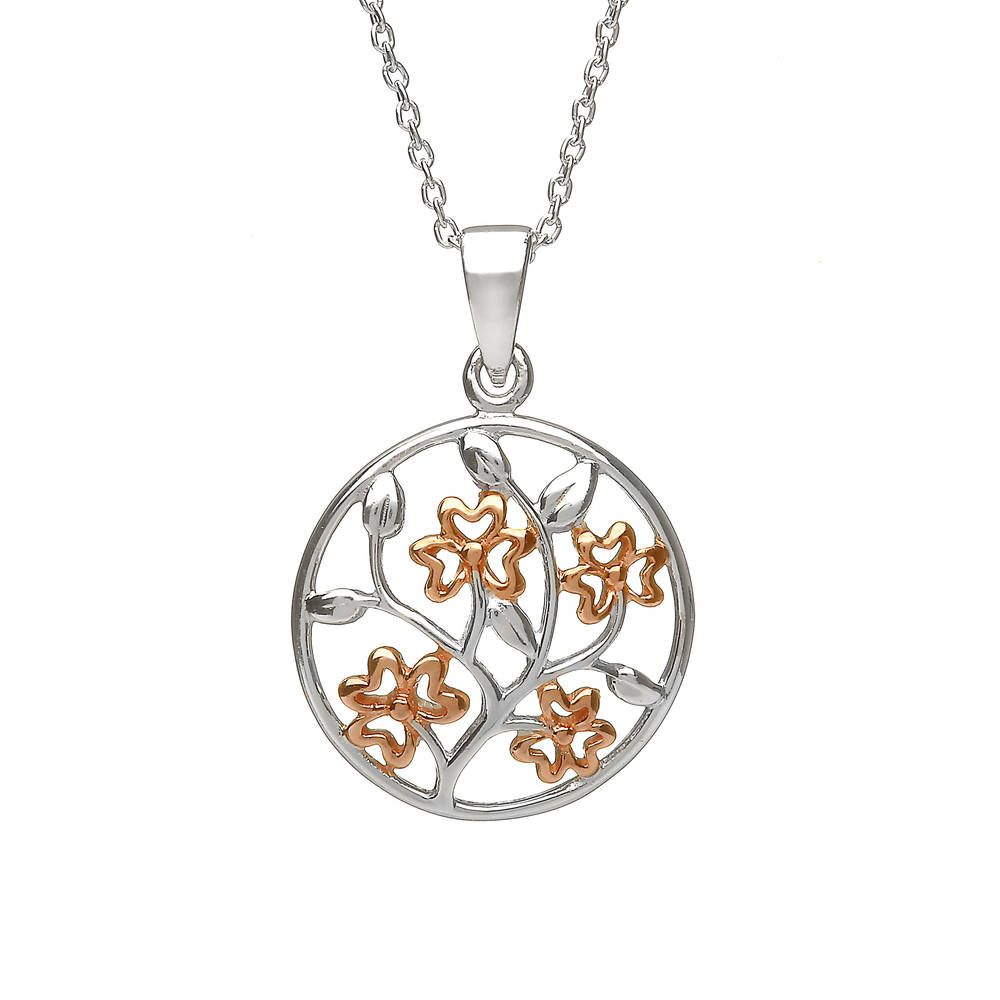Silver Celtic Circle With Rose Gold Plated Shamrocks In Centre Pendant