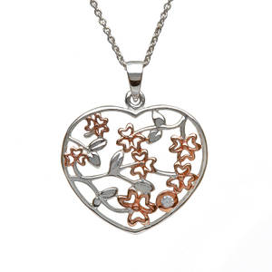 Silver Heart Pendant With Shamrocks 