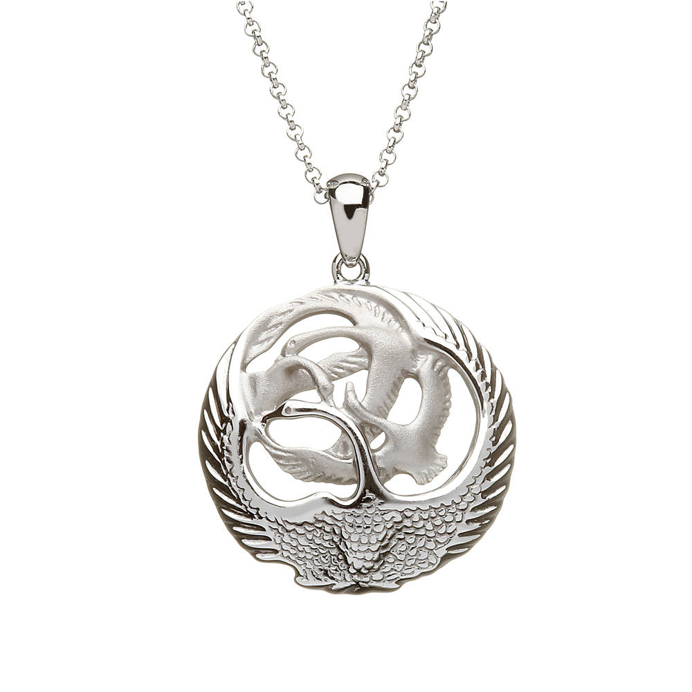 Silver Round 3d Children Of Lir Swan Pendant Small