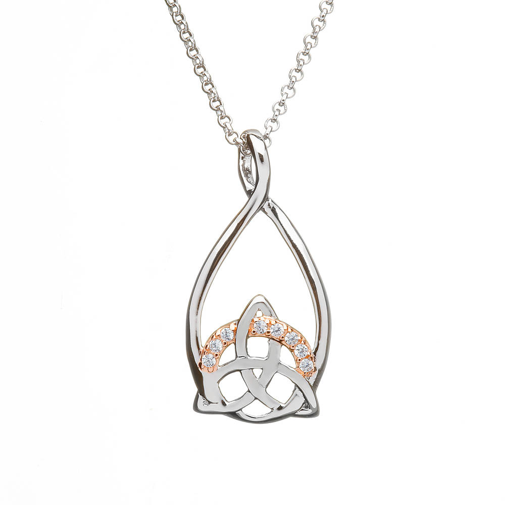Silver Trinity Pendant With Cz Set In Rose Gold Plating