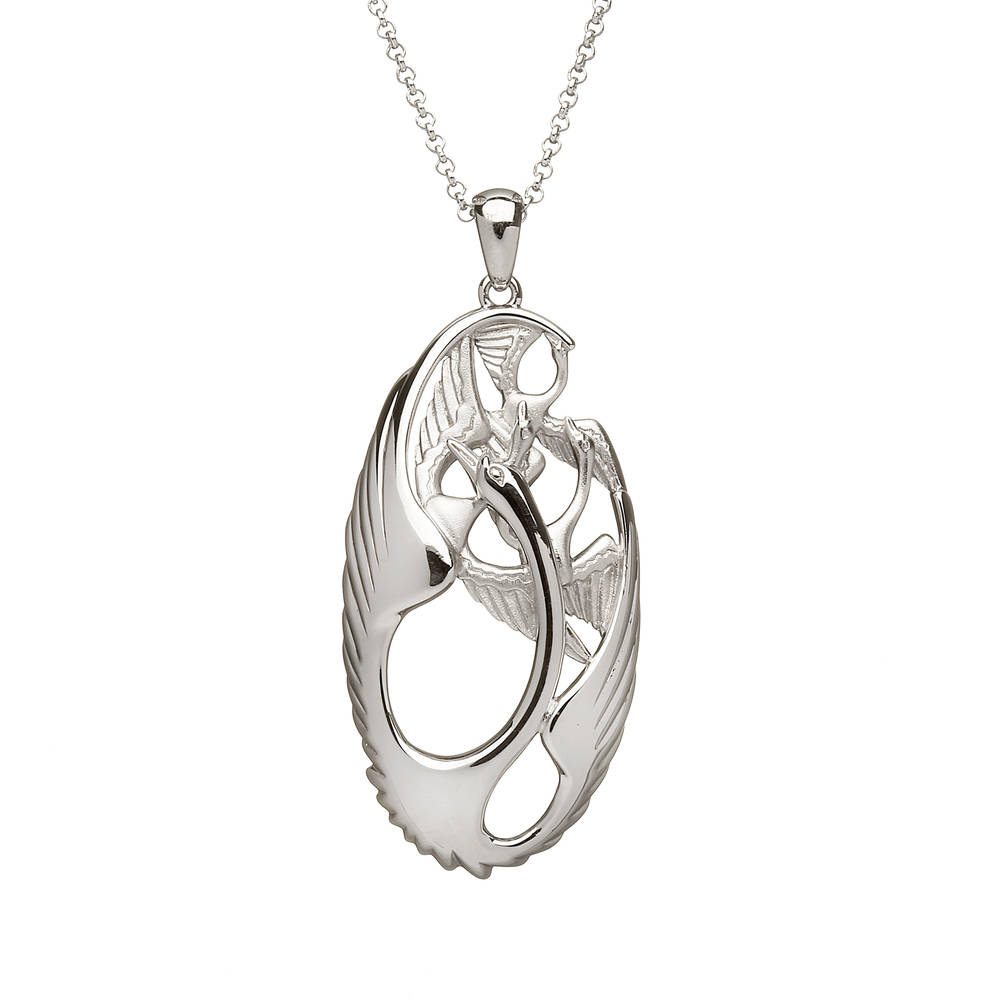 Silver Classic Oval Children Of Lir Pendant Chained And Boxed