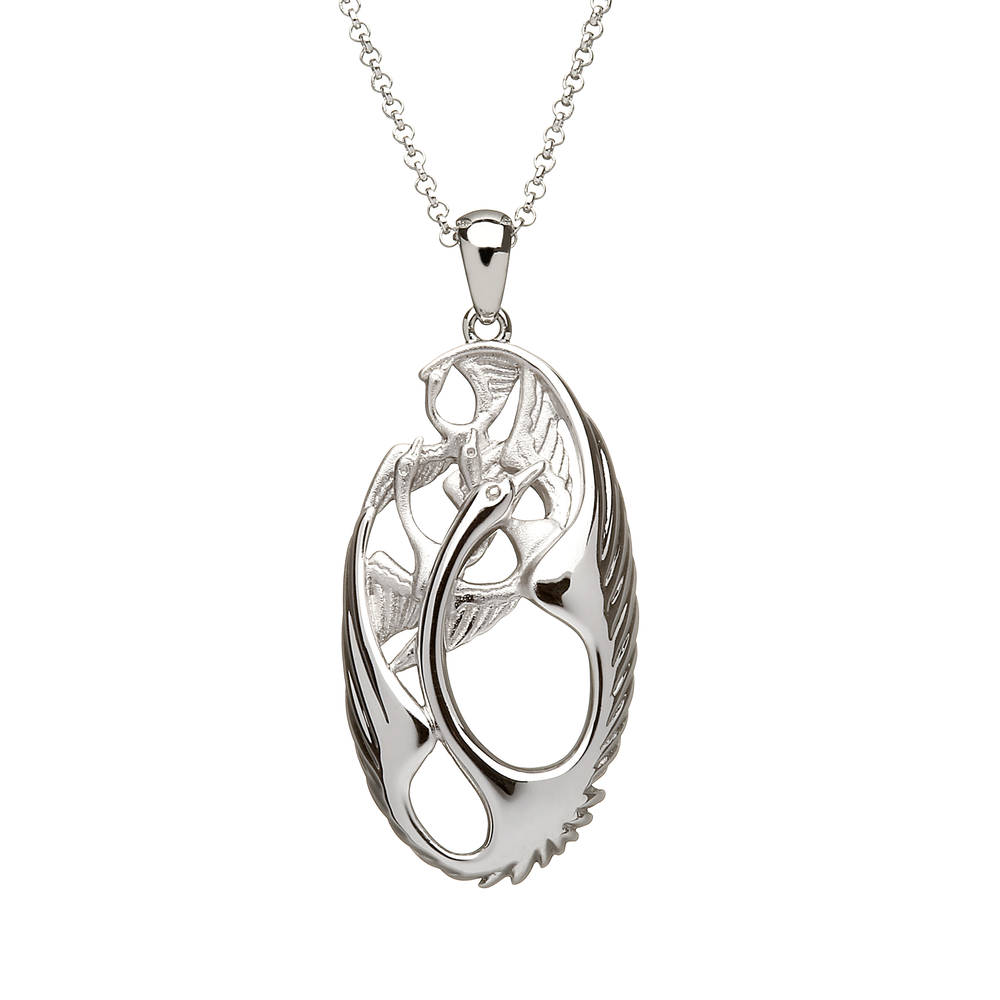 Silver Oval 3d Children Of Lir Swan Pendant silver Oval 3d Children Of Lir Swan Pendant Small