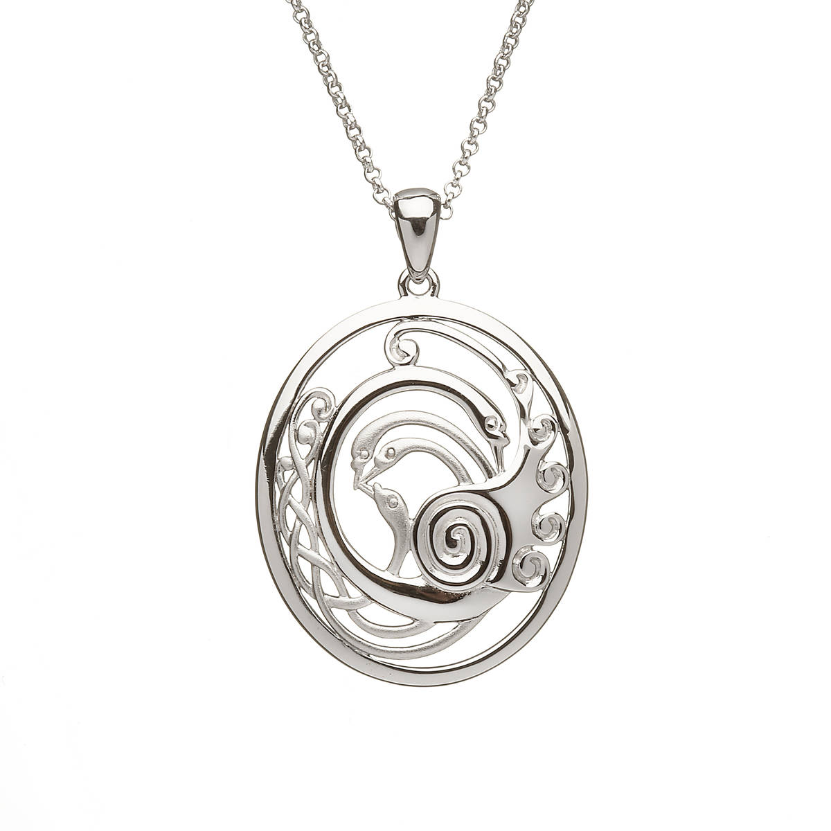 Sterling silver Children Of Lir pendant

Length: 16 inches