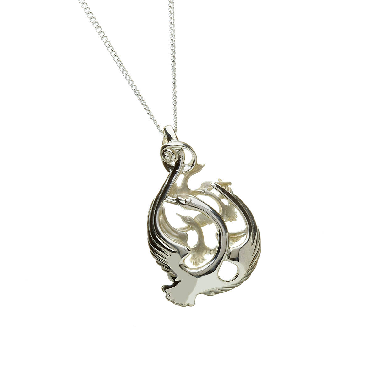 Sterling silver Children Of Lir pendant with 24 inch curb chain