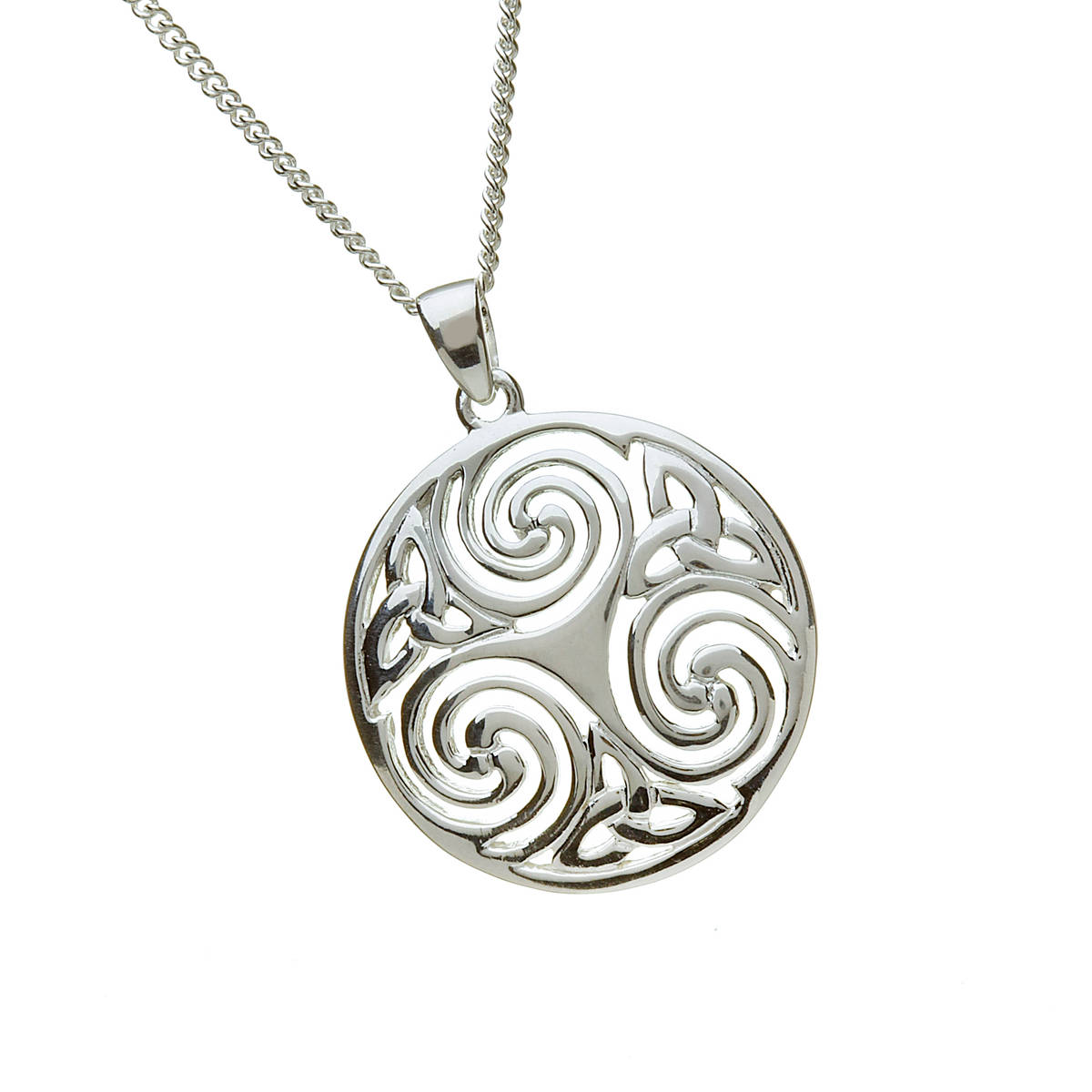 Silver Celtic Round  18" Curb Chain Pendant