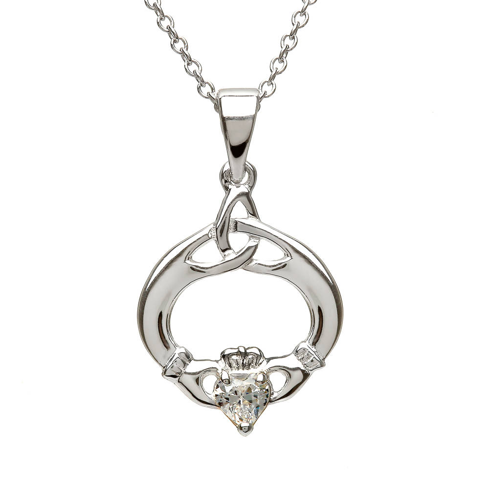 Silver Round Trin Knot Claddagh Cz Pendant