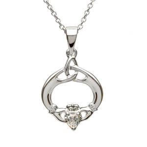 Silver Trinity Knot Claddagh Cz Pendant