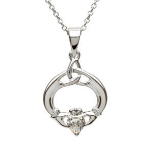 Silver Trinity Knot April Birthstone Pendant