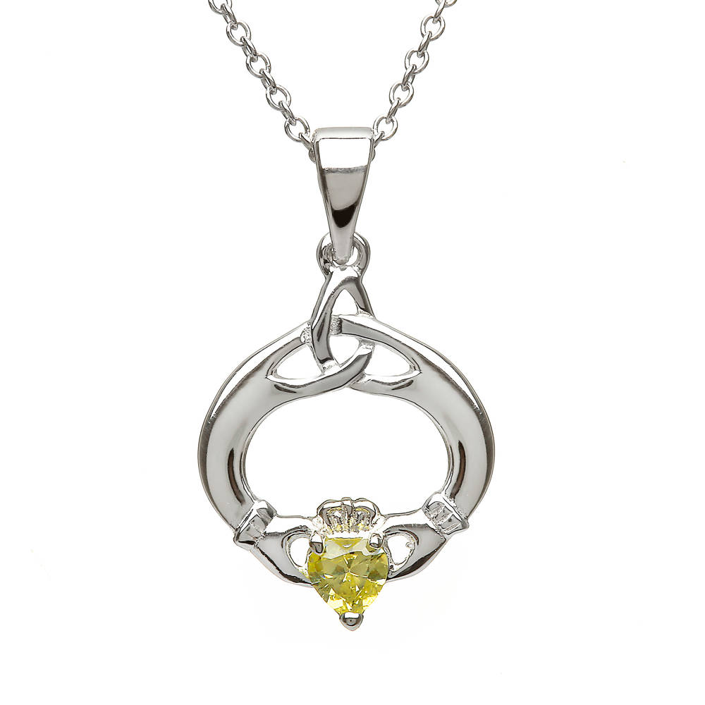 Silver Round Trinity Knot Claddagh Peridot Pendant