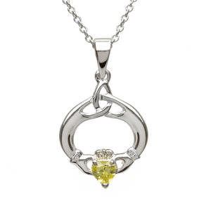Silver Trinity Knot Claddagh Peridot Pendant