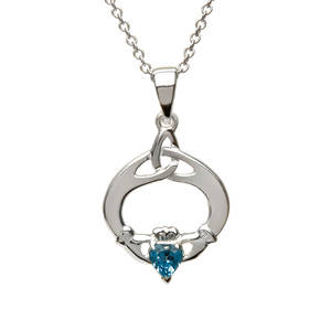Silver Trinity Knot Claddagh Topaz Pendant
