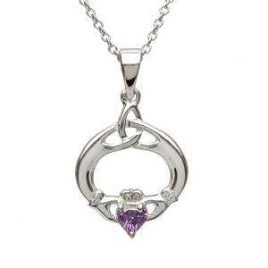 Silver Trinity Knot Claddagh Amethyst Pendant