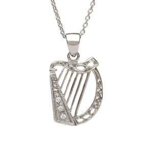 Silver Cz Harp Pendant