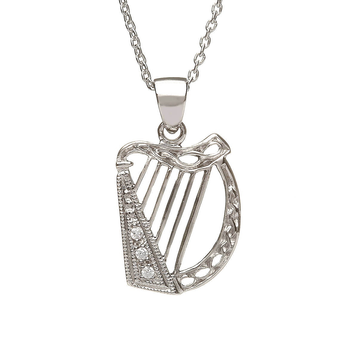 Silver Cz Harp Pendant
