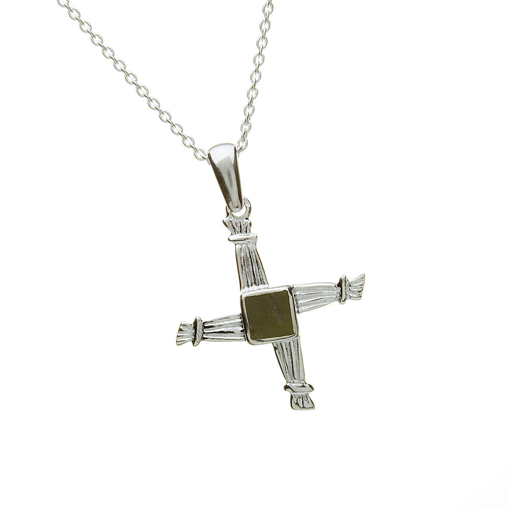 Silver St Bridgets Cross With Connemara Marble