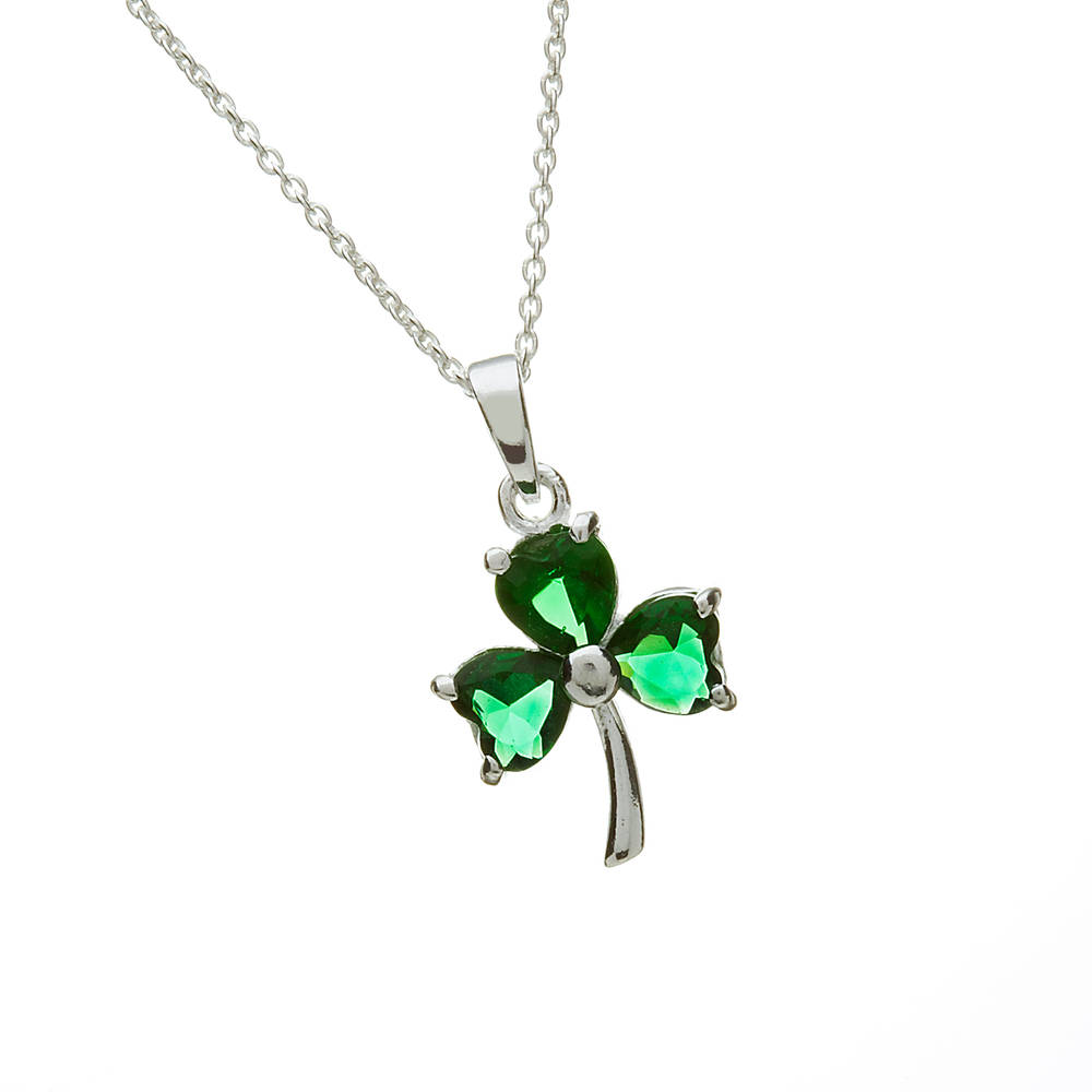 Silver Green Stone Shamrock Pendant