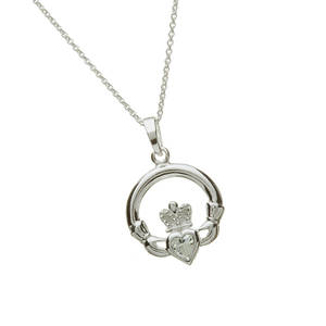 Silver Stone Set Claddagh Birthstone Pendant