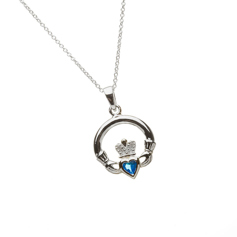 Silver Stone Set Claddagh Birthstone Pendant